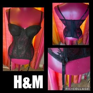 H&M Lingerie black lace Corset with Garters size 10